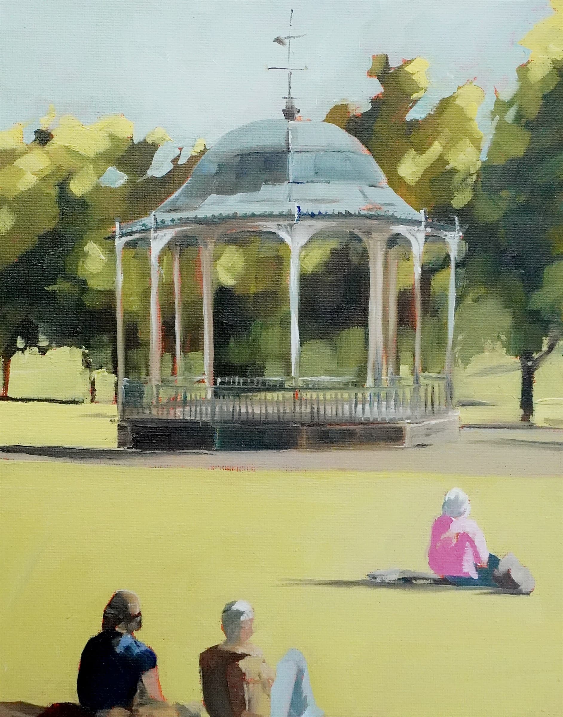 Bandstand and figures on the grass